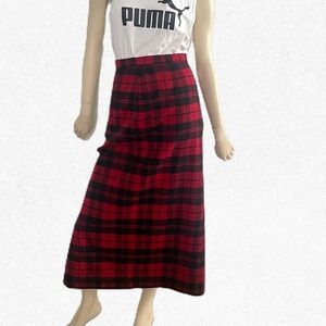 Women's 90s Plaid Maxi Skirt, Size L, Wool Blend Skirt